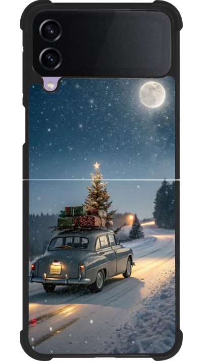 Coque Samsung Galaxy Z Flip4 - Silicone rigide noir Christmas 25 Car with Tree Xmas