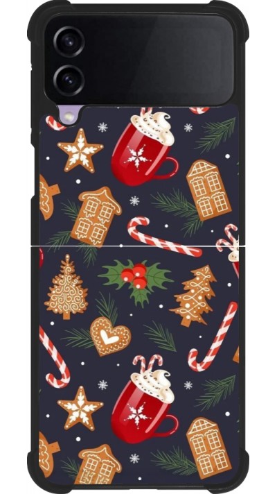 Coque Samsung Galaxy Z Flip4 - Silicone rigide noir Christmas 25 Pattern Gingerbread House
