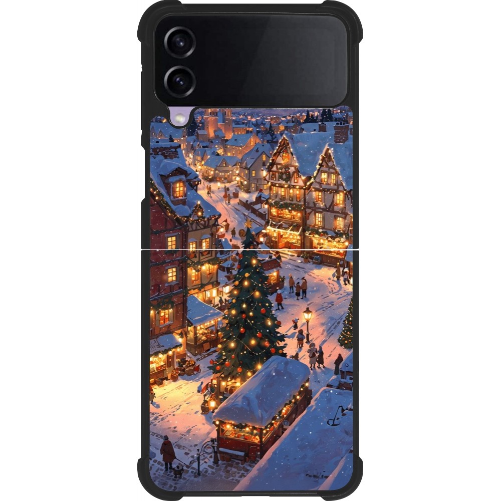 Coque Samsung Galaxy Z Flip4 - Silicone rigide noir Christmas 25 Xmas Village