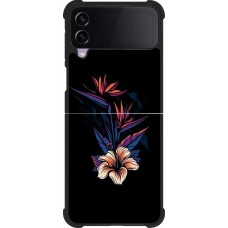 Coque Samsung Galaxy Z Flip4 - Silicone rigide noir Dark Flowers