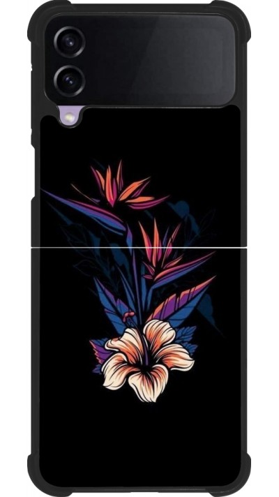 Coque Samsung Galaxy Z Flip4 - Silicone rigide noir Dark Flowers