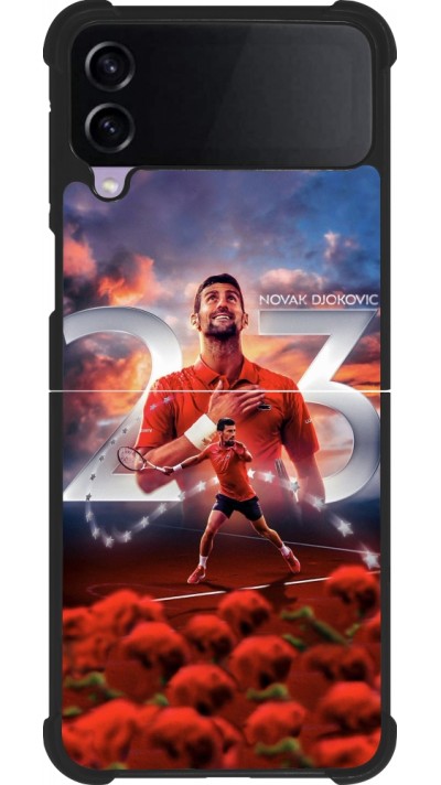 Coque Samsung Galaxy Z Flip4 - Silicone rigide noir Djokovic 23 Grand Slam