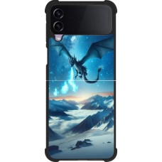 Coque Samsung Galaxy Z Flip4 - Silicone rigide noir Dragon nocturne montagne