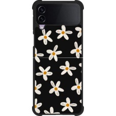 Coque Samsung Galaxy Z Flip4 - Silicone rigide noir Easter 2024 white on black flower