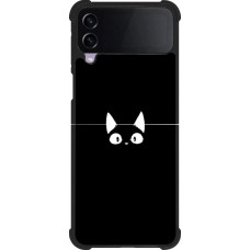 Coque Samsung Galaxy Z Flip4 - Silicone rigide noir Funny cat on black