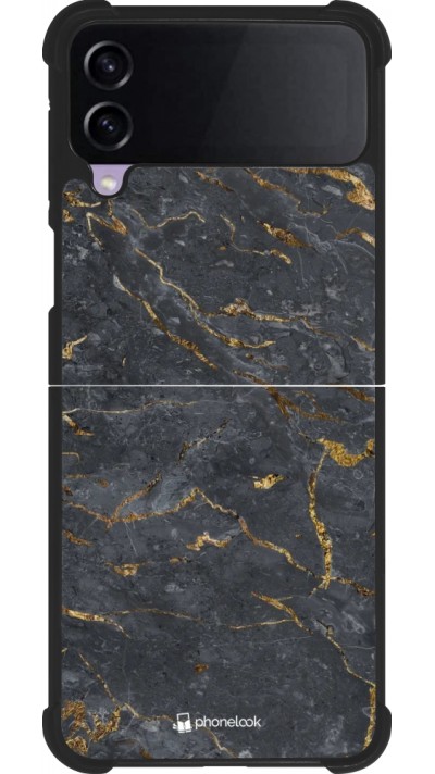 Coque Samsung Galaxy Z Flip4 - Silicone rigide noir Grey Gold Marble