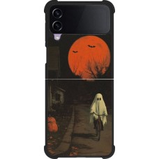 Coque Samsung Galaxy Z Flip4 - Silicone rigide noir Halloween 2025 Ghost on a bicycle