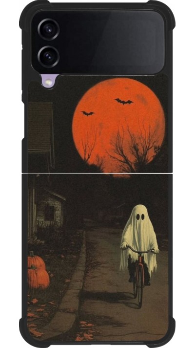 Coque Samsung Galaxy Z Flip4 - Silicone rigide noir Halloween 2025 Ghost on a bicycle
