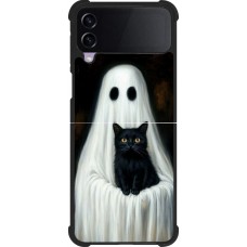 Coque Samsung Galaxy Z Flip4 - Silicone rigide noir Halloween 2025 Ghost with black cat