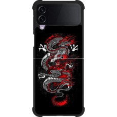 Coque Samsung Galaxy Z Flip4 - Silicone rigide noir Japanese style Dragon Tattoo Red Black