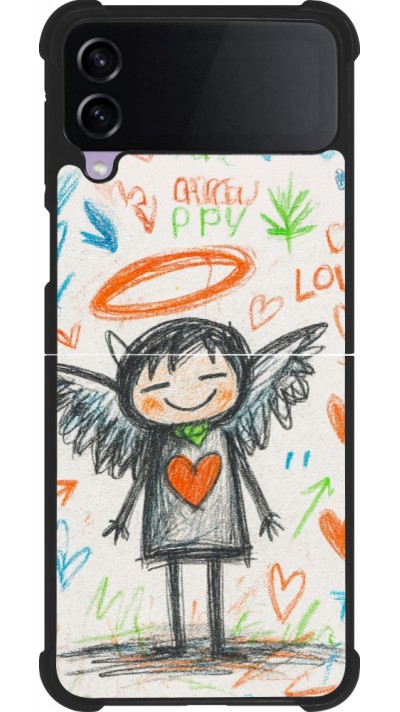 Coque Samsung Galaxy Z Flip4 - Silicone rigide noir Little Angel Sketch Love