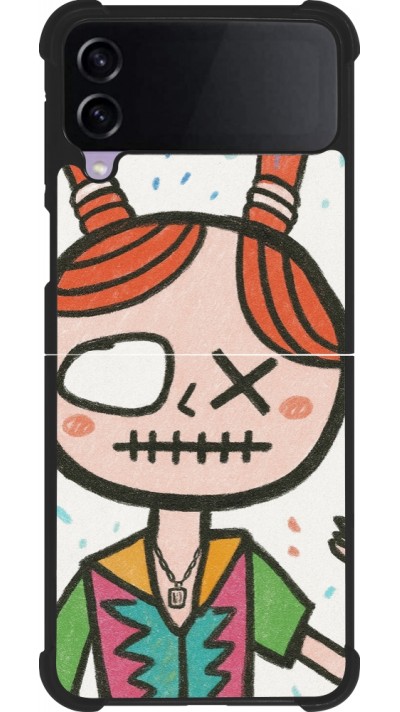 Coque Samsung Galaxy Z Flip4 - Silicone rigide noir Little Girl Sketch