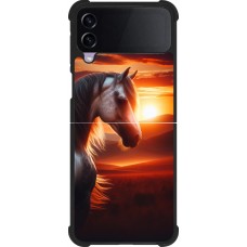 Coque Samsung Galaxy Z Flip4 - Silicone rigide noir Majestic Sunset Horse