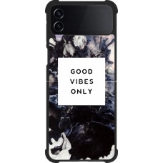 Coque Samsung Galaxy Z Flip4 - Silicone rigide noir Marble Good Vibes Only