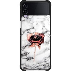Coque Samsung Galaxy Z Flip4 - Silicone rigide noir Marble Rose Gold