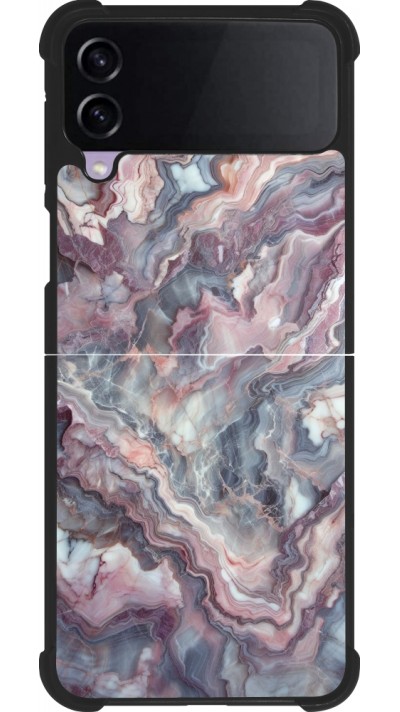 Coque Samsung Galaxy Z Flip4 - Silicone rigide noir Marbre violette argentée