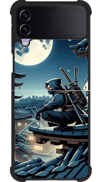 Coque Samsung Galaxy Z Flip4 - Silicone rigide noir Ninja sous la lune