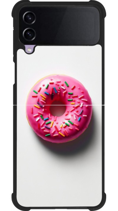 Coque Samsung Galaxy Z Flip4 - Silicone rigide noir Weißer Hintergrund, pinker Donut