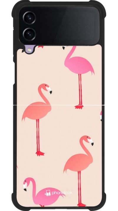 Coque Samsung Galaxy Z Flip4 - Silicone rigide noir Pink Flamingos Pattern