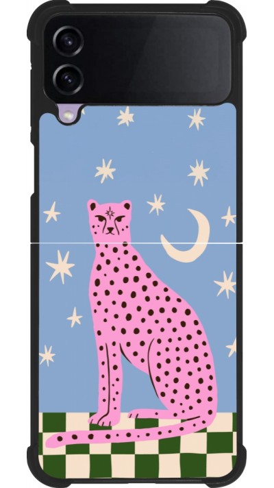 Coque Samsung Galaxy Z Flip4 - Silicone rigide noir Pink leopard with stars 2026
