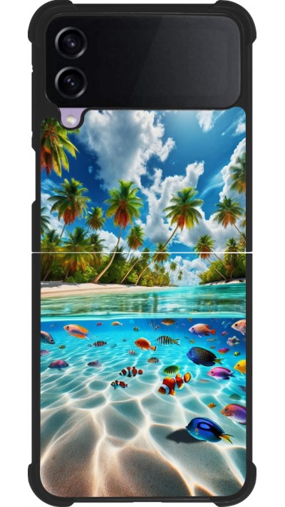 Coque Samsung Galaxy Z Flip4 - Silicone rigide noir Plage Paradis
