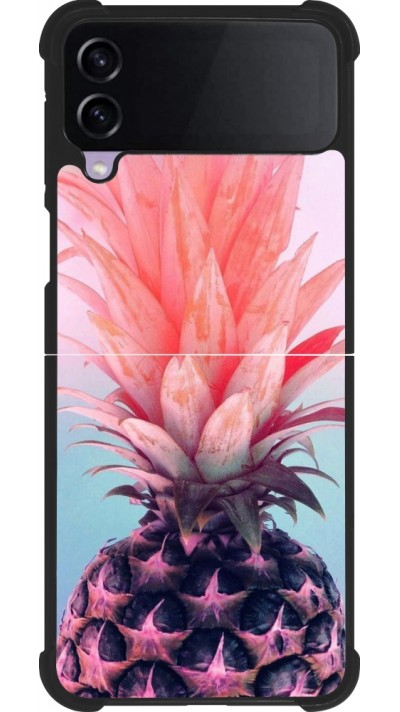 Coque Samsung Galaxy Z Flip4 - Silicone rigide noir Purple Pink Pineapple