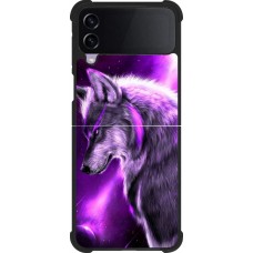 Coque Samsung Galaxy Z Flip4 - Silicone rigide noir Purple Sky Wolf