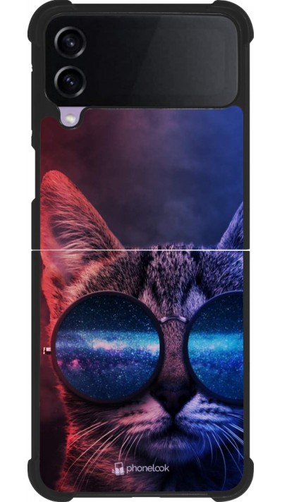 Coque Samsung Galaxy Z Flip4 - Silicone rigide noir Red Blue Cat Glasses