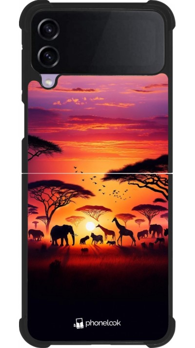 Coque Samsung Galaxy Z Flip4 - Silicone rigide noir Safari sunset wildlife