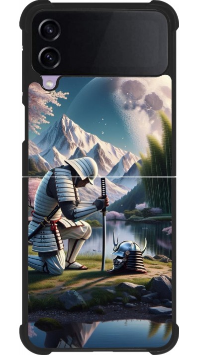 Coque Samsung Galaxy Z Flip4 - Silicone rigide noir Samurai Katana Lune
