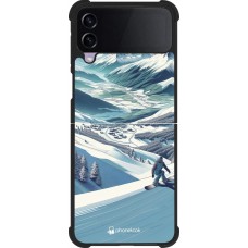 Coque Samsung Galaxy Z Flip4 - Silicone rigide noir Snowboarder Montagne