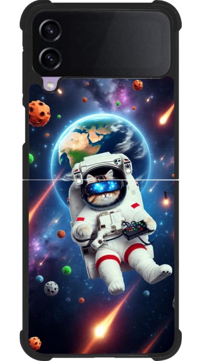 Coque Samsung Galaxy Z Flip4 - Silicone rigide noir VR SpaceCat Odyssey