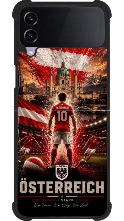 Coque Samsung Galaxy Z Flip4 - Silicone rigide noir Football Autriche splash 2026