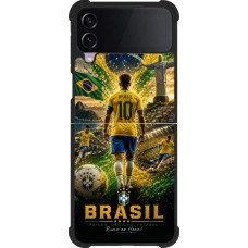 Coque Samsung Galaxy Z Flip4 - Silicone rigide noir Football Brésil splash 2026