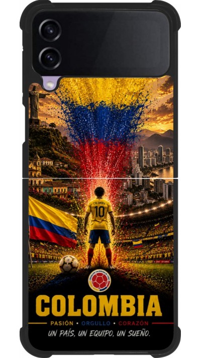 Coque Samsung Galaxy Z Flip4 - Silicone rigide noir Football Colombie splash 2026