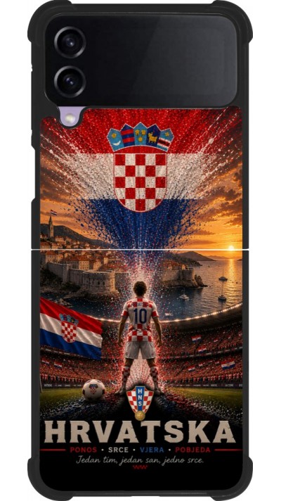 Coque Samsung Galaxy Z Flip4 - Silicone rigide noir Football Croatie splash 2026