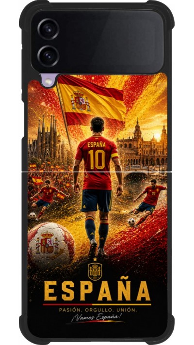 Coque Samsung Galaxy Z Flip4 - Silicone rigide noir Football Espagne splash 2026