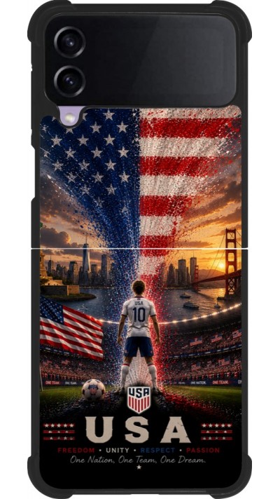Coque Samsung Galaxy Z Flip4 - Silicone rigide noir Football États-Unis splash 2026
