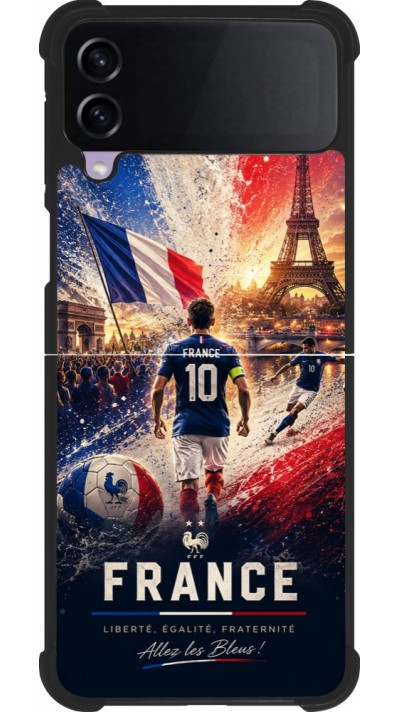 Coque Samsung Galaxy Z Flip4 - Silicone rigide noir Football France splash 2026
