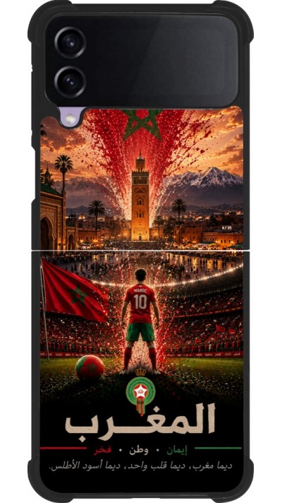 Coque Samsung Galaxy Z Flip4 - Silicone rigide noir Football Maroc splash 2026