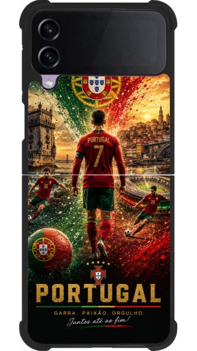 Coque Samsung Galaxy Z Flip4 - Silicone rigide noir Football Portugal splash 2026