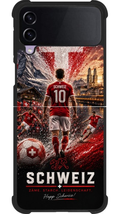 Coque Samsung Galaxy Z Flip4 - Silicone rigide noir Football Schweiz splash 2026