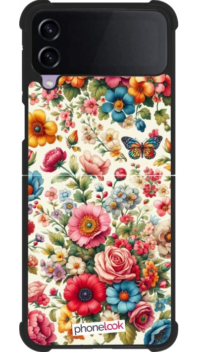 Coque Samsung Galaxy Z Flip4 - Silicone rigide noir Spring 25 printemps fleuri