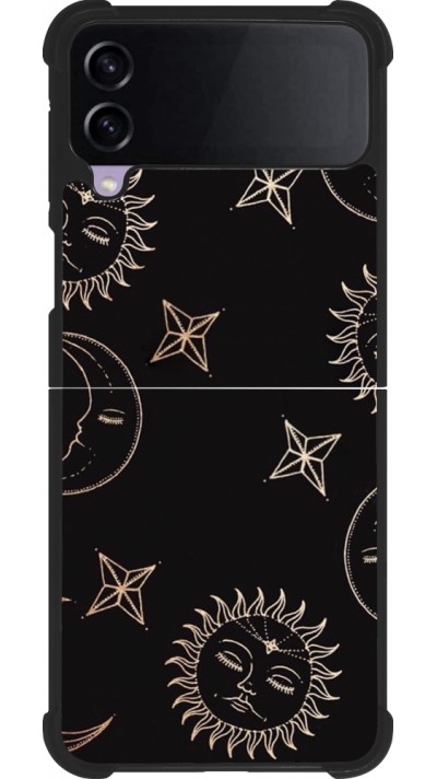 Coque Samsung Galaxy Z Flip4 - Silicone rigide noir Suns and Moons