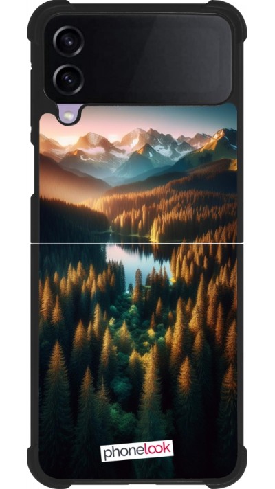 Coque Samsung Galaxy Z Flip4 - Silicone rigide noir Sunset Forest Lake