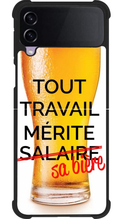 Coque Samsung Galaxy Z Flip4 - Silicone rigide noir Tout travail mérite sa bière
