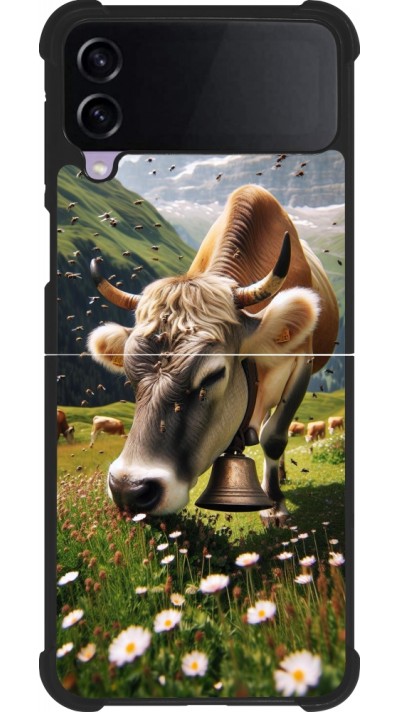 Coque Samsung Galaxy Z Flip4 - Silicone rigide noir Vache montagne Valais