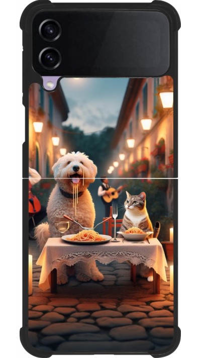 Coque Samsung Galaxy Z Flip4 - Silicone rigide noir Valentine 2024 Dog & Cat Candlelight