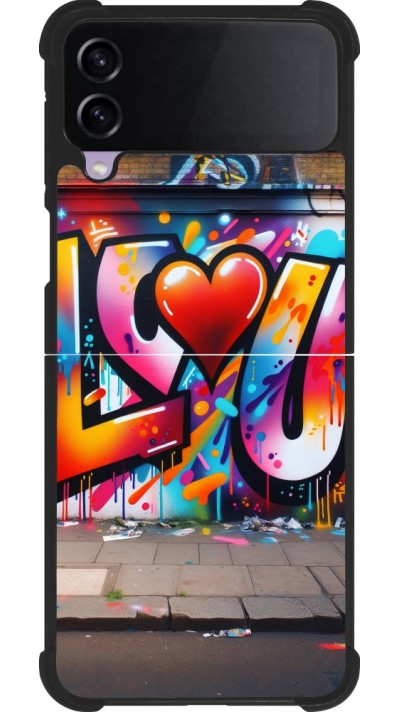 Coque Samsung Galaxy Z Flip4 - Silicone rigide noir Valentine 2025 Love U Tag
