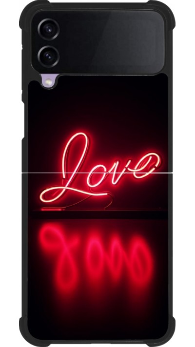Coque Samsung Galaxy Z Flip4 - Silicone rigide noir Valentine 2025 Neon Love